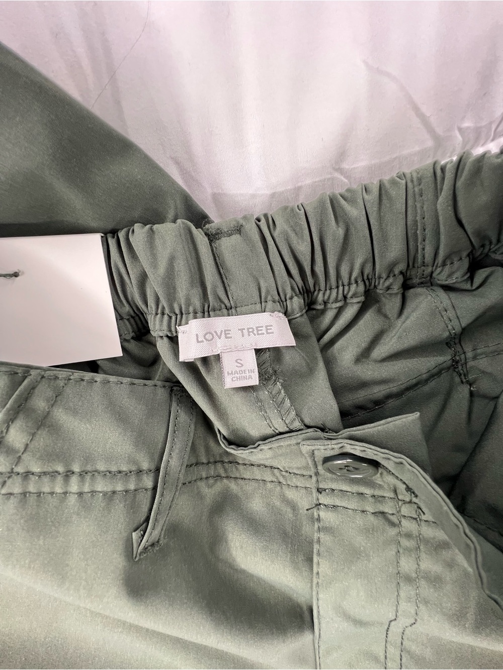 Love Tree Olive Green Wide Leg Cargo Jumpsuit Pants - Picture 3 of 3